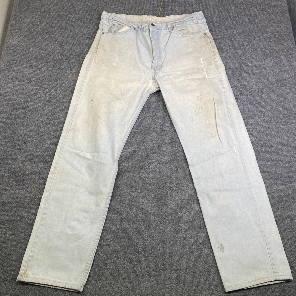 Vintage Levis 505 Orange Tab Jeans Mens 38x32 Light Wash Made in USA Distressed